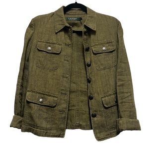 Lauren by Ralph Lauren Olive Green Linen Jacket size 6